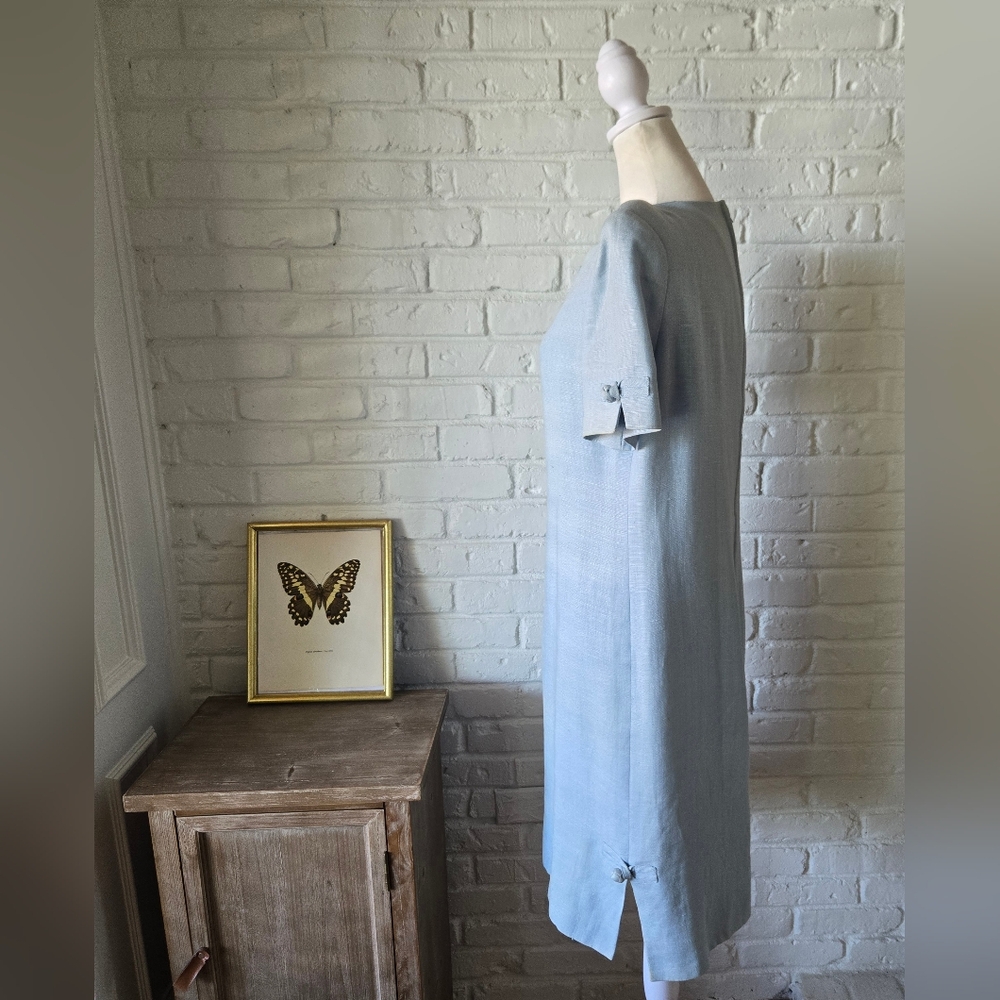 Vintage William Pearson Light Blue Shift Dress, Linen, 80s, Work, Casual - Picture 8 of 15